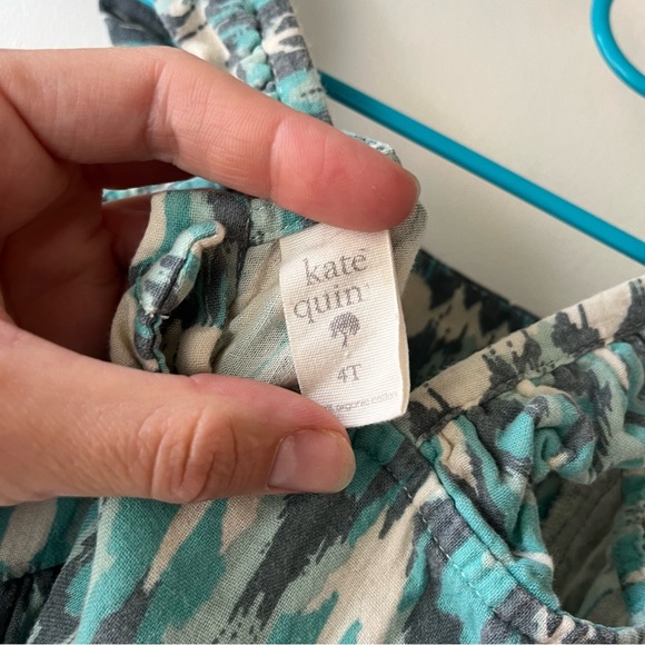 Kate Quinn Girls 4T Ruffle Strap Pocket Dress Teal Gray Ikat Print Summer Outfit - Picture 7 of 8
